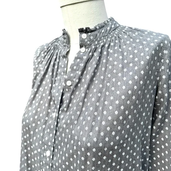 NWT LOFT Petite Small Polka Dot 100% Cotton Long Sleeve Button Down Blouse - Picture 4 of 15